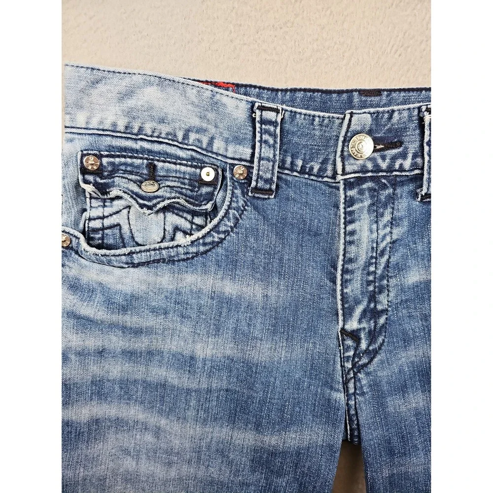 True Religion Ricky Relaxed Straight Jeans Blue Denim Cotton Men's Size 36x30